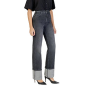 Colcci Damen-Baumwolljeans, schwarz, Stretch-Passform, hochgeschnitten, dunkelgrauer Denim mit geradem Bein und umgeschlagenen Säumen