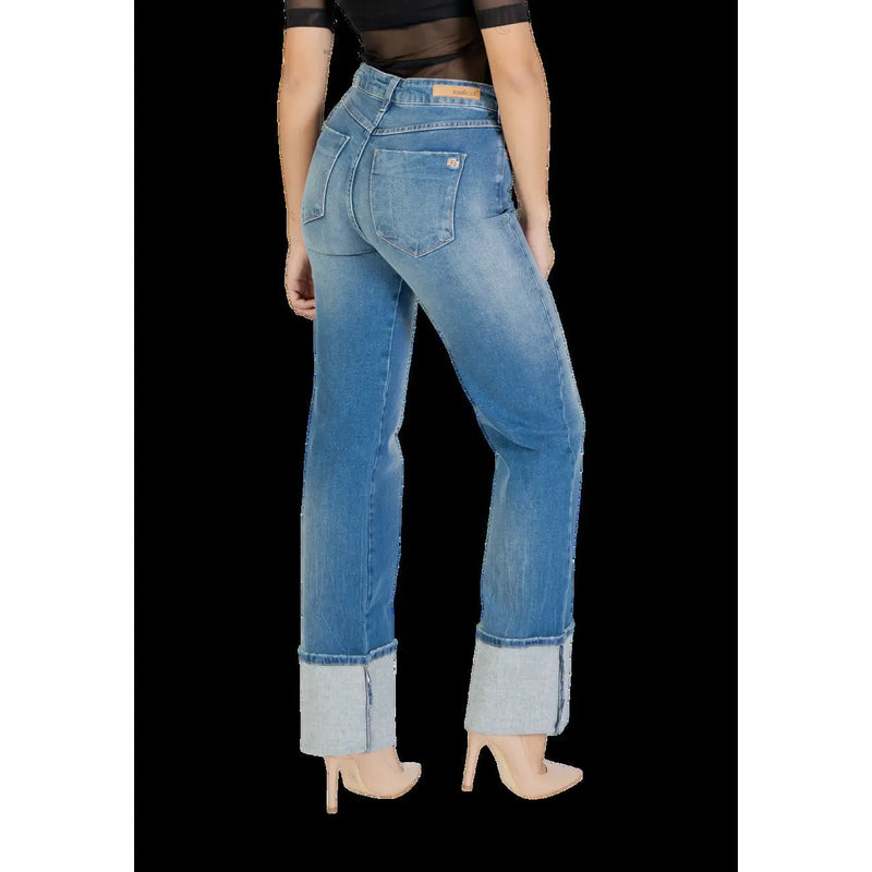 Rückseite der Colcci Damenjeans, blaue Baumwollhose in schmaler Passform mit mittelblauer Waschung und umgeschlagenen Säumen