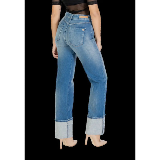 Rückseite der Colcci Damenjeans, blaue Baumwollhose in schmaler Passform mit mittelblauer Waschung und umgeschlagenen Säumen
