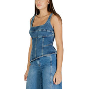 Colcci Damen hellblaues Denim-Korsett top mit eckigem Ausschnitt und strukturierten Nähten, Artikel 036.11