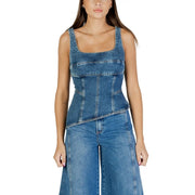 Colcci Damen hellblaues Denim-Korsett top mit eckigem Ausschnitt und strukturierten Nähten, Artikel 036.11