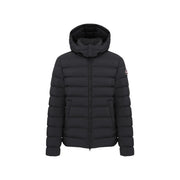 Colmar Originals Steppjacke für Herren aus schwarzem Steppstoff mit Kapuze und dezentem Ärmellogo, Vorderansicht