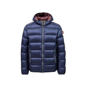 Colmar Originals Steppjacke für Herren in Marineblau mit weißen Seitenstreifen und bordeauxrotem Innenfutter, Vorderansicht