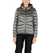 Graue Damen-Steppjacke mit Kapuze von Colmar Originals aus metallisch schimmerndem Polyester mit Steppdesign und Kapuze