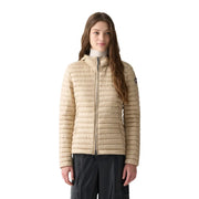Beige gesteppte Nylon-Daunenjacke mit hohem Kragen und Reißverschluss vorne von Colmar Originals, Damen-Nylonjacke mit Kapuze, beige