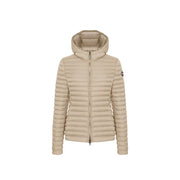 Colmar Originals Damen-Nylonjacke mit Kapuze, beige, mit horizontalen Ziernähten und kleinem Logo am linken Ärmel