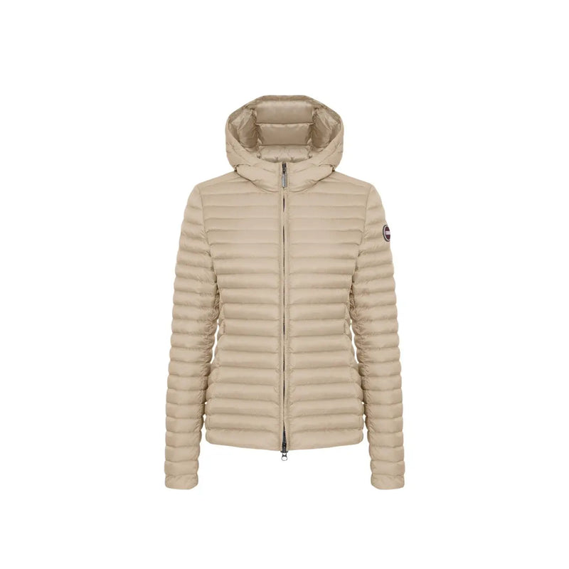 Colmar Originals Damen-Nylonjacke mit Kapuze, beige, mit horizontalen Ziernähten und kleinem Logo am linken Ärmel