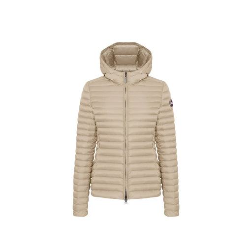 Colmar Originals Damen-Nylonjacke mit Kapuze, beige, mit horizontalen Ziernähten und kleinem Logo am linken Ärmel