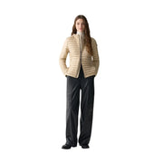 Beige gesteppte Nylon-Daunenjacke mit Frontreißverschluss und Kapuze aus der Colmar Originals Damenkollektion