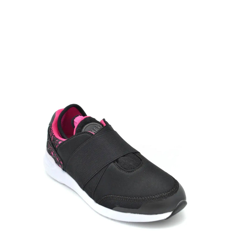 Colmar women slip on nylon sneakers black with vibrant pink accents, sleek mesh upper, and white rubber sole