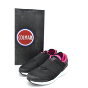 Colmar women slip on nylon sneakers black with pink accents featuring wide elastic straps and subtle heel patterns