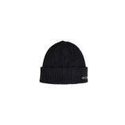 Columbia Schwarze Herren-Strickmütze mit Rippstrickbündchen, umgeschlagenem Rand und kleinem weißen Logo, Seitenansicht