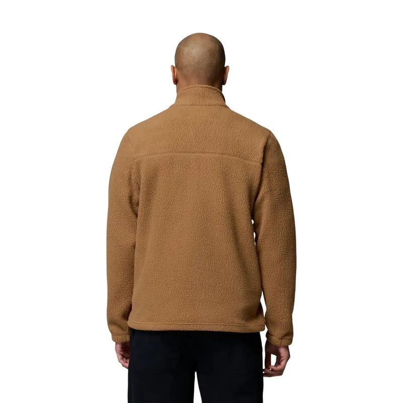 Columbia Herren-Fleece-Kapuzenpullover mit durchgehendem Reißverschluss in Braun, mit hohem Kragen und gerippten Bündchen, Vorderansicht