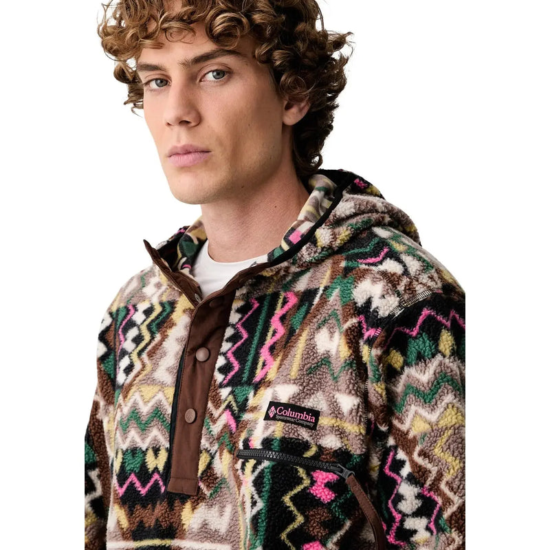 Columbia Brauner Herren-Fleece-Hoodie mit farbenfrohem geometrischem Muster aus Polyester in Braun, Grün, Rosa und Beige