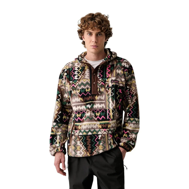 Columbia Brauner Herren-Fleecehoodie mit lebhaftem geometrischem Muster in Erdtönen und aus Polyestergewebe