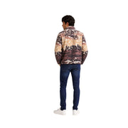 Columbia Herren-Fleece-Sweatshirt, braune Kapuzenjacke aus Polyester mit detailliertem Berglandschaftsdruck in Erdtönen