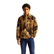 Columbia Herren-Fleece-Sweatshirt, braun, Kapuze, Polyester, mit braun-beigem Camouflage-Muster und halbem Reißverschluss vorne