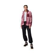 Columbia Herren-Fleece-Hoodie mit durchgehendem Reißverschluss in bordeauxrotem und rosa Karomuster aus weichem Polyestergewebe mit kuscheliger Textur
