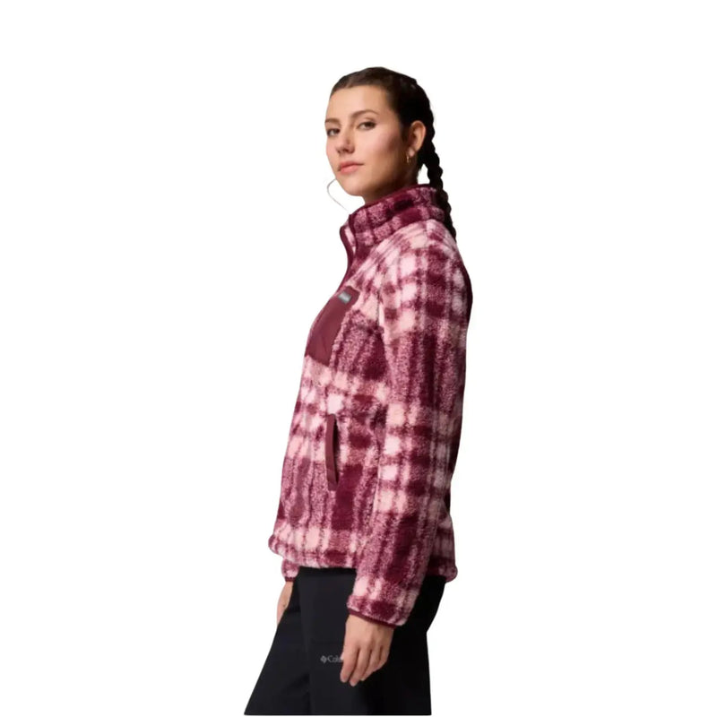 Columbia Herren-Fleece-Kapuzenjacke mit durchgehendem Reißverschluss in Rosa, kariert in Bordeauxrot und Weiß, aus Polyester mit weicher, strukturierter Oberfläche