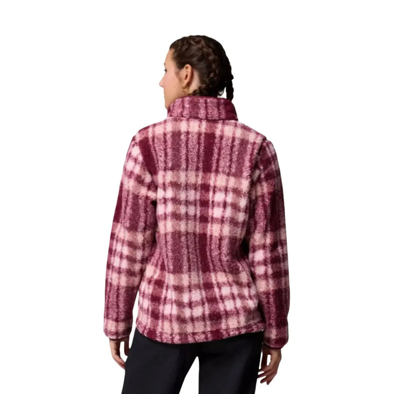 Columbia Herren-Fleece-Kapuzenjacke mit durchgehendem Reißverschluss in den Karomustern Bordeauxrot und Rosa aus Polyester mit kuscheliger Plüschtextur