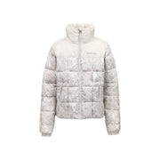 Columbia women beige polyester blazer jacket with subtle gray white camouflage puffer design and quilted high collar