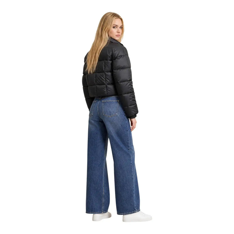 Columbia women black quilted polyester cropped puffer jacket with zip front for cold weather wear