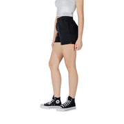 Converse women black cotton fleece high-waisted shorts with elastic waistband and side pockets for casual wear