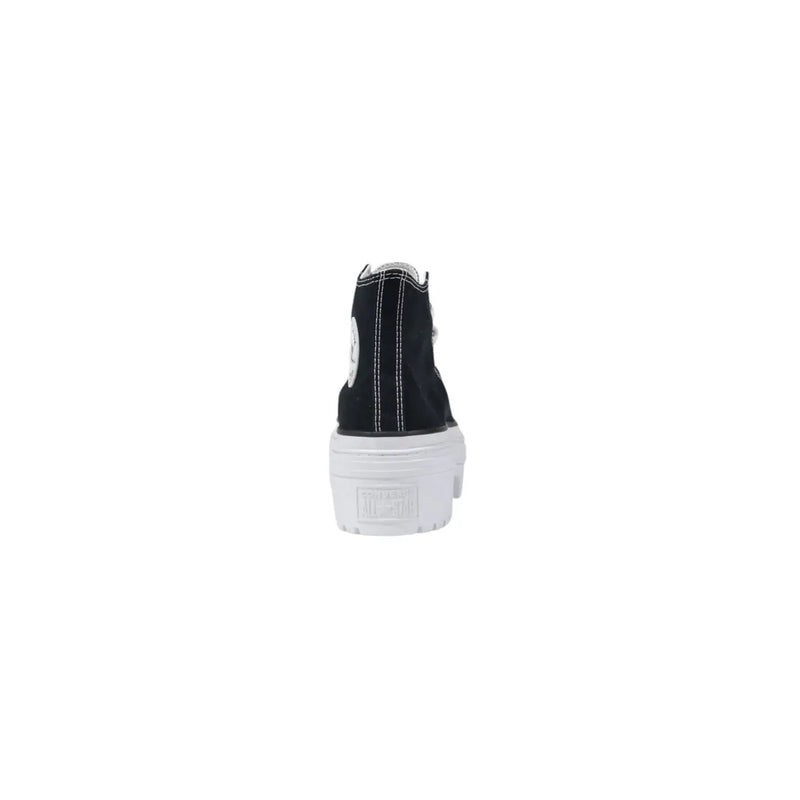 Converse women black fabric chuck taylor sneakers with white platform sole and contrasting stitching in high-top style