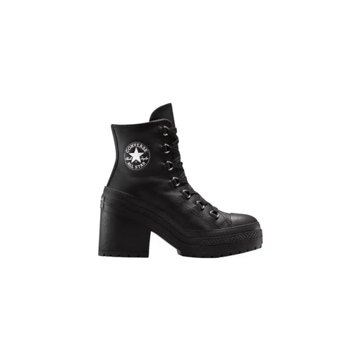 Converse Women Black Leather Ankle Boots with Block Heel