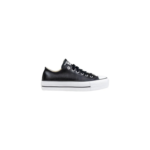 Converse Schwarze Damen-Plateau-Sneaker aus Leder mit schwarzem Leder-Obermaterial und weißer Gummisohle und Zehenkappe