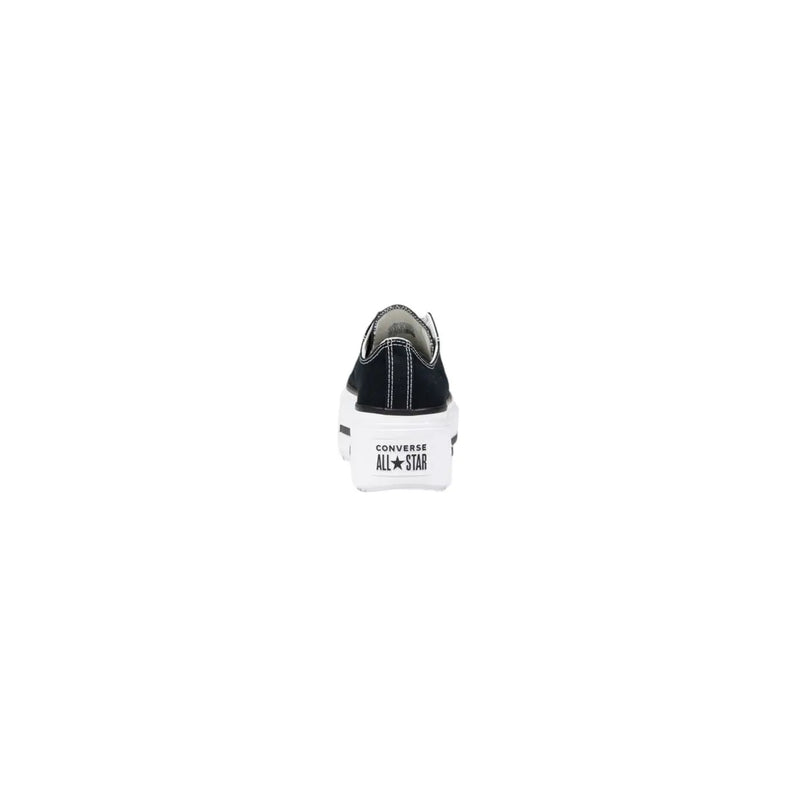 Converse women black fabric platform sneaker with white rubber sole and contrasting stitching front view