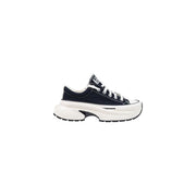 Converse women black textile run star crush sneakers featuring black canvas upper with thick white rubber sole and black laces