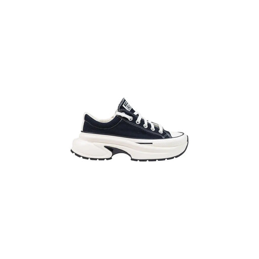 Converse Schwarze Damen-Sneaker „Run Star Crush“ aus Textil mit schwarzem Canvas-Obermaterial, dicker weißer Gummisohle und schwarzen Schnürsenkeln.