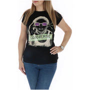 Converse women cotton sleeveless black t shirt with graphic of stylized figure in purple sunglasses holding cigarette
