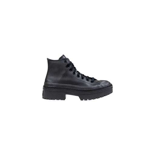 Converse Schwarze Damen-Plateau-Ankle-Boots aus Leder mit glänzendem Lederabsatztop Design mit klobiger Gummisohle