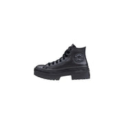 Black leather high-top sneaker with chunky platform sole and converse logo suitable for women ankle boots