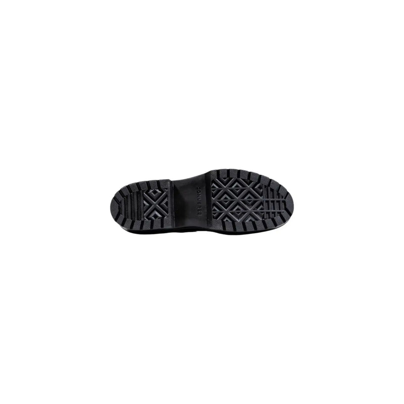 Black rubber sole with diamond-patterned tread and embossed branding on converse women leather platform ankle boots