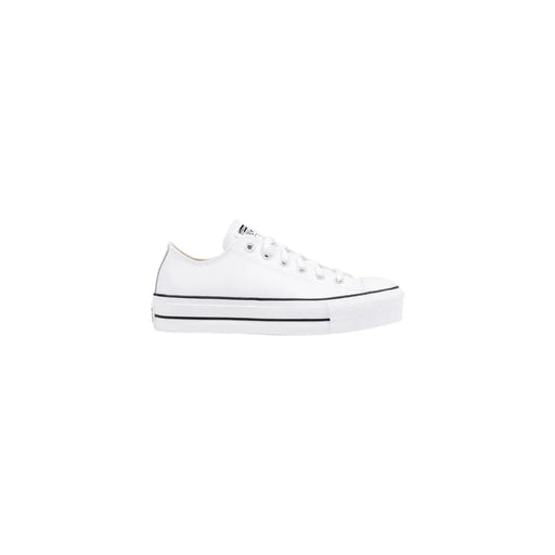 Converse Weiße Damen-Plateau-Sneaker aus Leder mit schwarzen Ziernähten und klassischem niedrigem Schafttop Design