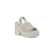 Beige Converse Women leather platform sandal with thick block heel and adjustable ankle strap front view