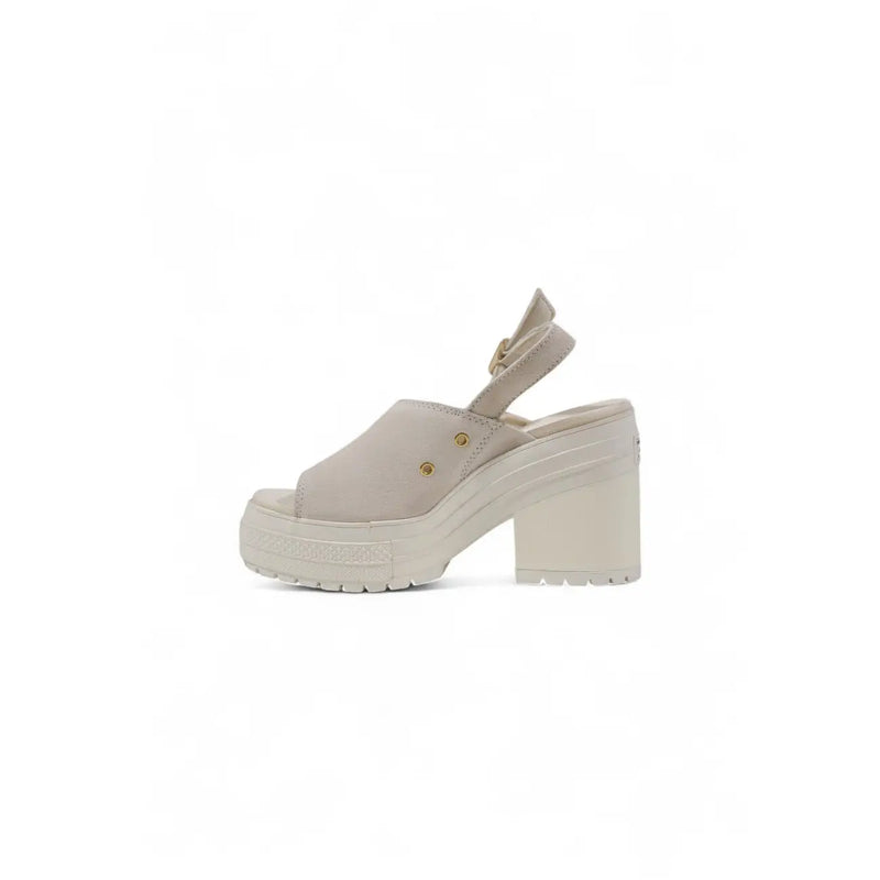 Beige suede platform sandal with a chunky heel and gold-tone hardware from Converse women leather sandals chuck 70