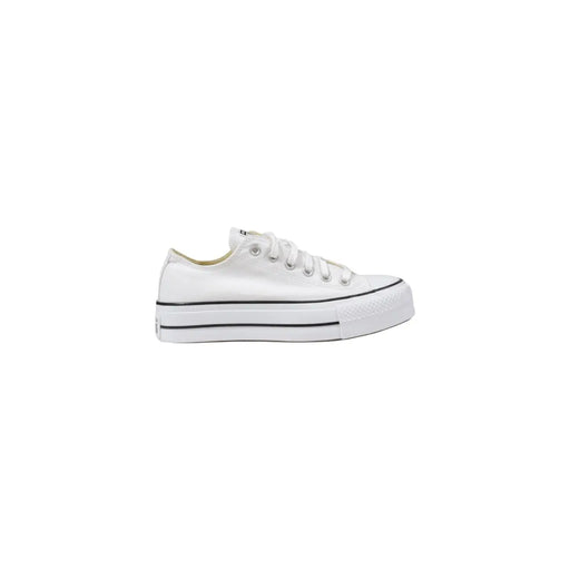 Converse Weiße Damen-Plateau-Sneaker aus Canvas mit schwarzer Gummisohle und Ziernähten für den Alltag.