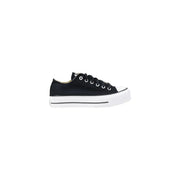 Converse women platform sneakers black fabric with white rubber sole and toe cap in chuck taylor all star style