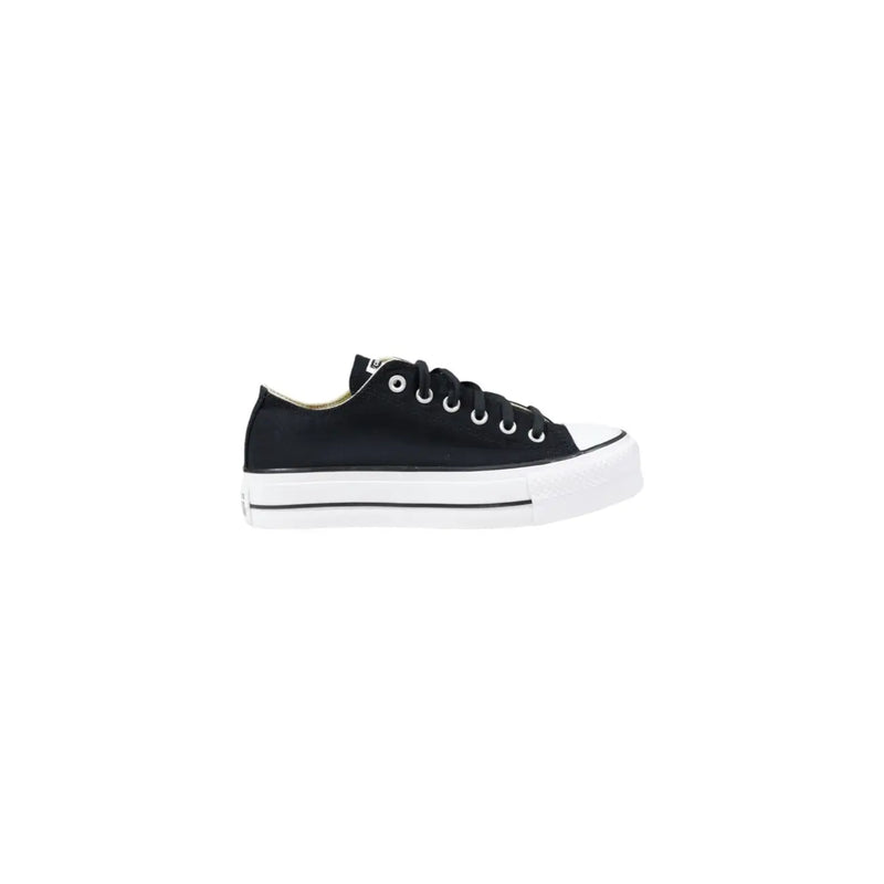 Converse women platform sneakers black fabric with white rubber sole and toe cap in chuck taylor all star style