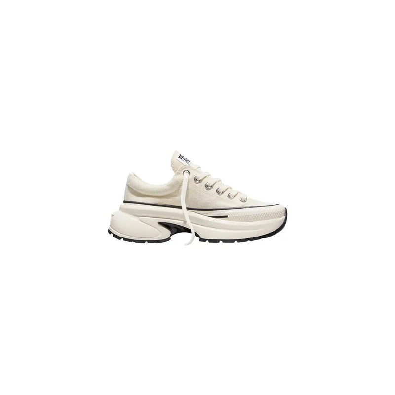 Converse women slip on fabric sneakers white cream-colored canvas with chunky white rubber sole and black accents
