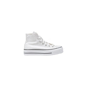 Converse women sneakers white textile high-top platform sneaker with black rubber sole stripe and matching laces