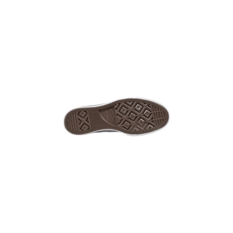Brown rubber sole with classic diamond tread and white sidewall of converse women white textile casual sneakers