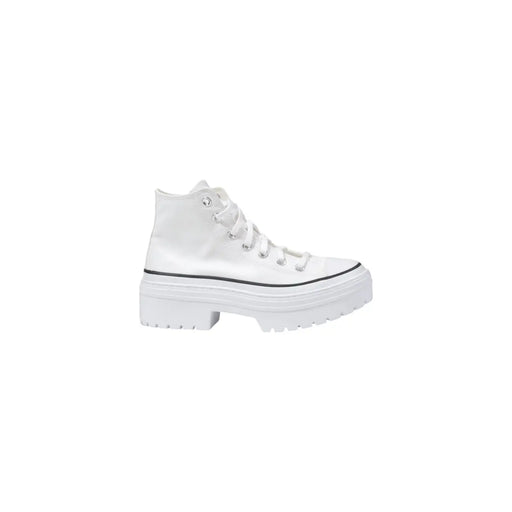 Converse Weiße Chuck Taylor Damen-Sneaker aus Stoff mit klobiger Plateausohle und schwarzer Zehennaht