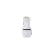 Converse women white fabric chuck taylor sneakers with chunky platform sole and black rubber trim in high-top style