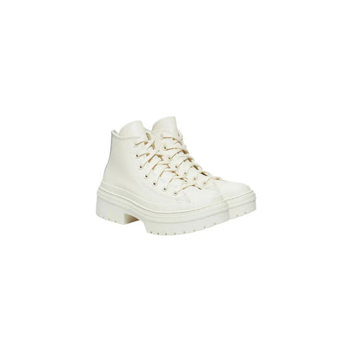 Converse Weiße Damen-Plateau-Stiefel aus Leder mit cremefarbenem Absatztop Sneaker aus Glattleder mit passenden Schnürsenkeln