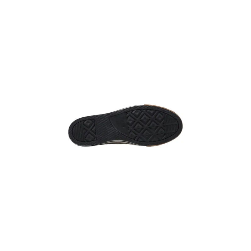 Black rubber sole with classic diamond tread and converse logo on the heel of converse women white leather platform sneakers back side
